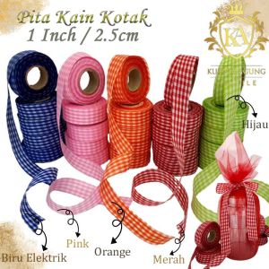Pita Kain Kotak 2.5cm / Pita Motif Kotak Bahan Kain 1 Inch Untuk Bungkus Kado Souvenir Hampers Ulang Tahun Snack Bucket Dijual per ROLL