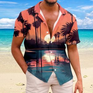 ZEEMIN  New 3d Coconut Tree Printed Hawaiian Shirts 2024 New Short Sleeved Shirt Summer Fashion Men Tops Loose Oversized Shirts For Men