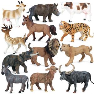SILODO Plastic Hollow Miniatures Elephant Cheetah Deer Animal Model Kid Toy Action Figures Children Gift
