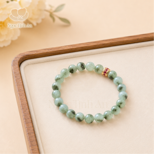 [Type A] Vòng Tay Ngọc Phỉ Thúy Tự Nhiên - Chuỗi Nếp Băng Hoa Bay Lục Đậm hạt 7.8li - Kèm Kiểm Định