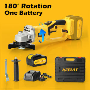 KEELAT 180° Rotatable Angle Grinder Cordless 3 Gears Variable Cutting Grinding Polishing Cordless Grinder Battery Cutter Brushless Power Tool Machine