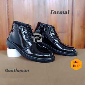 Sepatu PDH Pria Formal Tali Ressleting Hitam Kilap Kerja