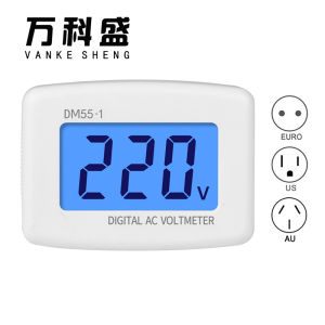 DM55-1 AC 80-300V Vôn Kế Kỹ Thuật Số EU Phích Cắm Chuẩn Mỹ Ổ Cắm Vôn Kế Vôn Kế Màn Hình LCD Vôn Kế 110V-220V