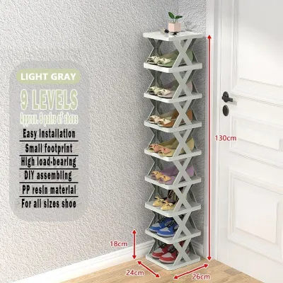 Multi-tier Shoe Rack Stackable Stand Vertical Narrow Shoe Storage Organizer with Removable Partition