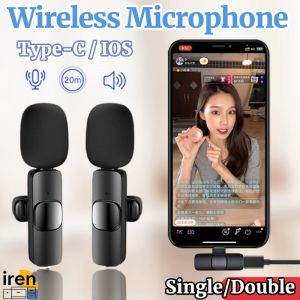 K9 2in1 Wireless Lavalier Microphone Type-C / IOS Plug & Play 20m Range for Live Vlog Recording
