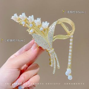 กิ๊บติดผมโลหะลายดอกไม้พู่ฝรั่งเศสผู้หญิงเครื่องประดับผมมุกหรูหรา