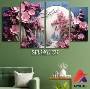HIASAN DINDING PEMANDANGAN BUNGA AESTETIK SET ISI 4 PINK FLOWERS KAMAR DEKORASI RUMAH WALL DECOR AESTHETIC DECOR KAMAR