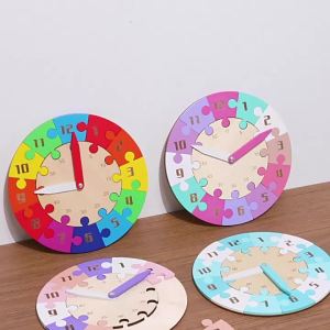 Wooden Clock Puzzle for Kids Learning Time Color Recognition Educational Toy Montessori Teaching Aids for Preschool Kindergarten Elementary School