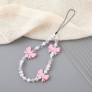 shiqinbaihuo Đơn giản dễ thương Kawaii Bowknot đính cườm chuỗi điện thoại thời trang tinh tế Keychain cho phụ nữ cô gái ngọt ngào túi trang trí phụ kiện Quà Tặng