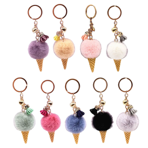 Đầy Màu Sắc Kem Keychain Sang Trọng Pompoms Quyến Rũ Cho Phụ Nữ Và Nam Giới Giả Lông Thú Móc Treo Chìa Khóa Móc khóa túi Phong Cách vòng chìa khóa