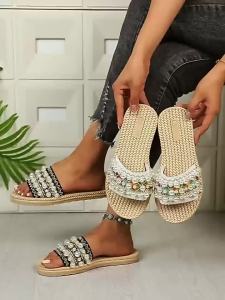 [Free Shipping] Flat-Soled Large-Size Solid Color Studded Sandals For Women 2026 New Fashion Comfortable One-Strap Sandals