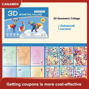 【CANAMEK】 1 Bộ động vật đào tạo nhận thức giác ngộ đồ chơi đề can 3D cắt dán hình học trẻ em câu đố tăng cường tập trung dán thủ công