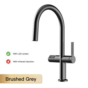 Light luxury gray brass kitchen faucet digital display induction design single handle cold & hot dual l 2 function sink Tap
