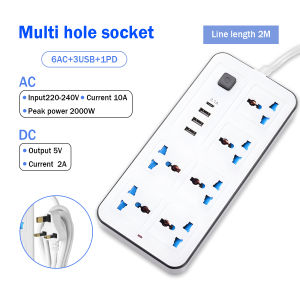 Power Strip 4 Power Socket With 3 USB Ports Charger 1 Type-C UK Plug Fast Charging 2M Universal Extension Cords