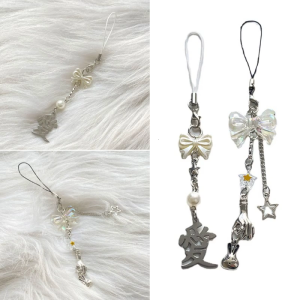 Lovely Bowknot Rabbit Love Phone Charm Straps Car Keys Hanging Pendants Bag Decoration Lanyard Women Purse Accessories