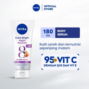 [BPOM] NIVEA Extra Bright Night Nourish Super Food Whitening Body Serum Lotion Vitamin E for Skin 180ml