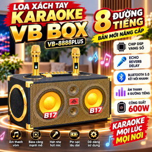 Loa Karaoke Xách Tay 8 Đường Tiếng Nút Chỉnh VB 8888 plus Kèm 2 Tay Micro Chống Hú   Công suất 400W Hỗ Trợ Thẻ Nhớ TF USB AUX 3.5mm - Âm Thanh Siêu To Khủng Lồ  Pin Trâu  Loa Kẹo Kéo Tốt Nhat . BH 12T