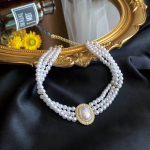 Fashionable Simulated Pearls Choker Necklace Chic Street Style Collar Chain Hip Hop Female Neckchain Wedding