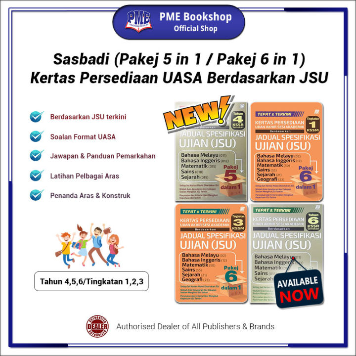 【PME Bookshop】 (2025) Sasbadi: Kertas Persediaan UASA Berdasarkan Jadual Spesifikasi Ujian (JSU) Tahun 4, 5, 6 (Pakej 5 dalam 1) / Tingkatan 1, 2, 3 (Pakej 6 dalam 1)