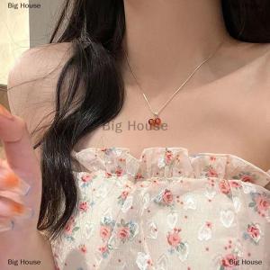 [COD] Big House European And American Fashion Red Cherry Pendant Necklace Light Luxury Personalized Women Clavicle Chain Jewelry Gift