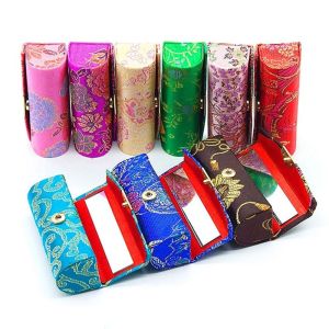 BAIXL Cosmetic Jewelry Single Branch Lipstick Retro with Mirror Cosmetic Bags Random Color Silk Satin Design Packing Boxes Lipstick Case Packaging Box Lipstick Holder Lipstick Box