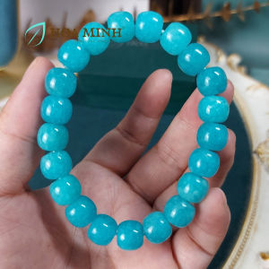 Vòng tay Hoa Minh Gem kiểu lu thống đá Mã Não màu xanh thiên thanh size hạt 10 li phong thủy an lành cát tường | Hoa Minh Gem