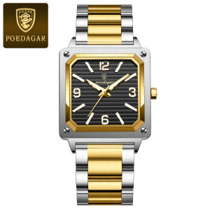 POEDAGAR Watch for Men Original Square Quartz Men Watch Waterproof Luminous Stainless Steel Mens Watches Male Reloj+box