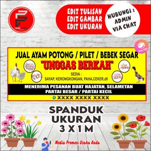 Spanduk Jual Ayam Potong / Banner Jual Ayam Bebek / Spanduk Jual Unggas Ukuram 3 x 1 m
