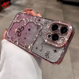16Pro Max Luxury Cases Women Girls Glitter Diamond Cat Case for iPhone 13 12 11 14 15 16 Pro Max Plus Transparent Soft Cover