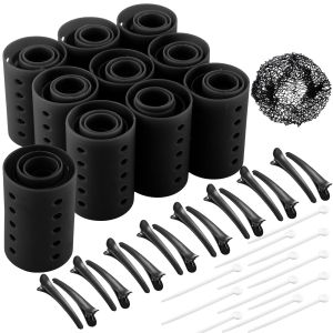WILLBOND 141 Pieces Hair Rollers Set Include 60 Pcs Plastic Hair Rollers (black6 Sizes)