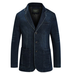 YCAMEL 2023 Denim Jacket Men Autumn Blazer Jacket Slim Fit Military Jacket Single Breasted Turn-down Collar Jeans Coat Plus Size XXXXL