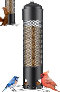 LCSEVEN Bird Feeders for Outdoors Squirrel Proof with Weight-Activated Perches Hanging Bird Feeder for Outside Metal Feeder for Wild Cardinal Finch Blue Jay Chickadee 3LB Seed Capacity Green