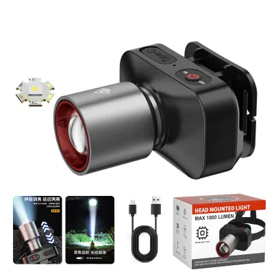 Senter Kepala Zoom Aoki AK-3685A SUPER TERANG / Head Lamp Led 60 Watt Super Terang Senter Kepala Rechargeable Type C