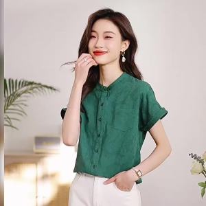 Ammin mùa hè mới Phong cách Trung Quốc phong cách Trung Quốc khóa ngắn tay thêu họa tiết màu hồng áo ren thời trang mới rộng ngọt ngào phù hợp với phụ nữ thêu ren áo voan