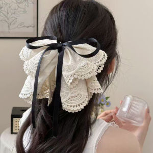 Chele พรีเมี่ยมรู้สึกลูกไม้โบว์คลิปหางม้า ลูกไม้ ไข่มุก ความสง่างาม เครื่องประดับผม กิ๊บ