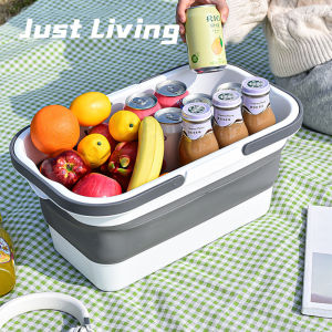 JustLiving Giỏ đựng đồ ngoài trời có thể gập lại có nắp Giỏ đựng đồ di động Giỏ dã ngoại đa năng Có sức chứa cao và có khóa an toàn Nắp trên thiết kế bàn nhỏ