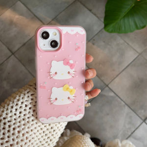 ซองแข็งลายการ์ตูนแมวสีชมพูสำหรับ iPhone 11 12 13 14 15 16 17 Pro Max Plus Air Casing ป้องกันรอยนิ้วมือ ซองศัพท์แบบด้านสำหรับ iPhone 17