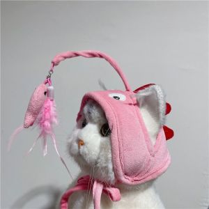 Cat teaser hat head-mounted cat teaser stick cat hood hat pet dog feather self-hi toy yellow hat
