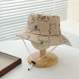 Cute Bear Print Baby Bucket Hats Spring Summer Boy Girl Flat Top Panama Fisherman Caps Korean Outdoor Kids Sunshade Basin Caps