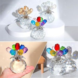 SPDD Colorful Rose Sculpture Crystal Reflect Crystal Rose Bundle Romantic Small Rose Flower Figurines Valentines Day