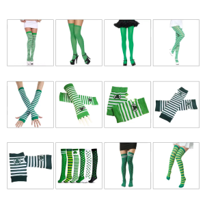 Saint patricks ngày cao tới đùi vớ pantyhose băng giữ ấm cánh tay sọc xanh trắng shamrock Clover in trang phục dự tiệc Irish