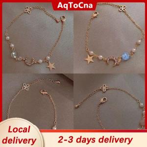 [COD] AqToCna Ship within 24 hours Exquisite Bracelets For Women Star Moon Zircon Pearl Bracelet Simple Send Girlfriend Wedding Bracelets Jewelry Gift