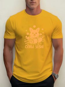 T Shirt For Mens Corgi Sushi 100% Cotton Graphic Print Summer Round Neck Tee Casual Breathable Streetstyle Daily Cool T Shirt