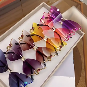 Butterfly Rimless Sunglasses Small Face Butterfly Glasses Rhinestone Bling Sunglasses Diamond Butterfly Sunglasses