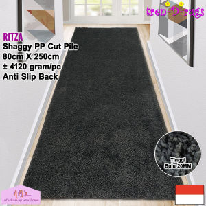 Tren-D-rugs Karpet shaggy polos modern estetik 80 cm x 250 cm anti slip alas lantai dapur lorong panjang runner koridor lobby hotel kitchen mat tinggi bulu 20 mm tebal minimalis - NMs