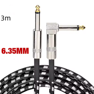 Guitar Lead Cable 3m (10ft) 6.3mm (1/4") Guitar Instrument Cable for Electric Guitar Bass Keyboard - Straight to L Shape Plugs