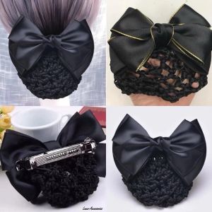 Korean Bow Barrette Hair Clip Cover with Net Bowknot Bun Snood Hairnet Ribbon Hair Accessories