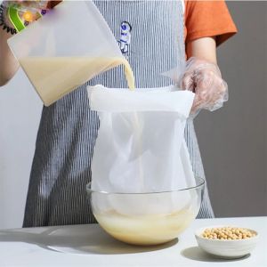 100Mesh Kitchen Drawstring Filter Bags Portable Reusable Fine Mesh Strainer Bag Drain Out Water for Food Residue Soy Juice Milk Coffee