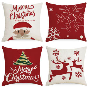 ปลอกหมอนผ้าลินิน พิมพ์ ปลอกหมอน กวาง ซานตาคลอส ตกแต่งบ้านแบบนอร์ดิก คําอธิษฐานวันหยุด ข้างเตียง