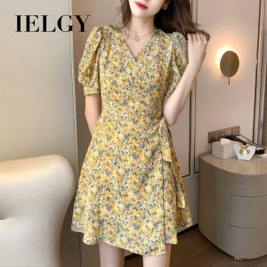 IELGY spring and summer floral dress womens retro French thin A-line skirt